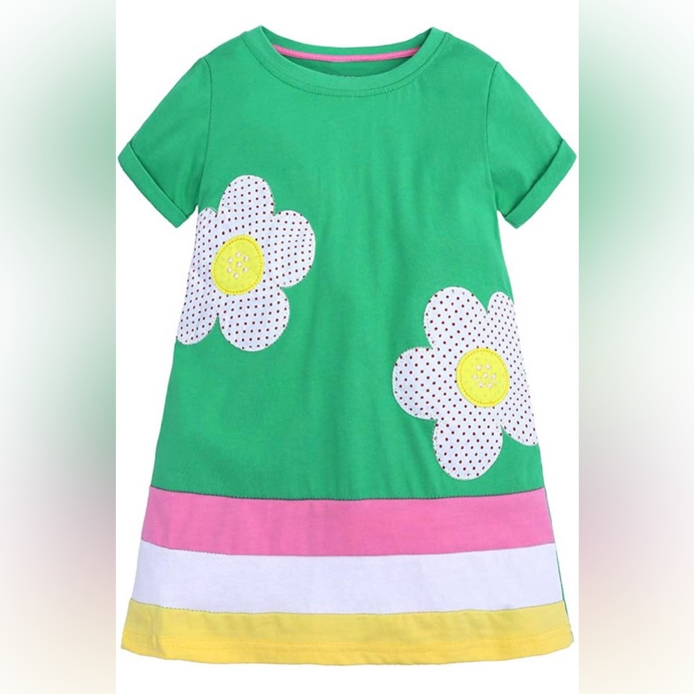 Hileelang Little Girls Short Sleeve Dress Casual Cotton Summer T-Shirt Dresses